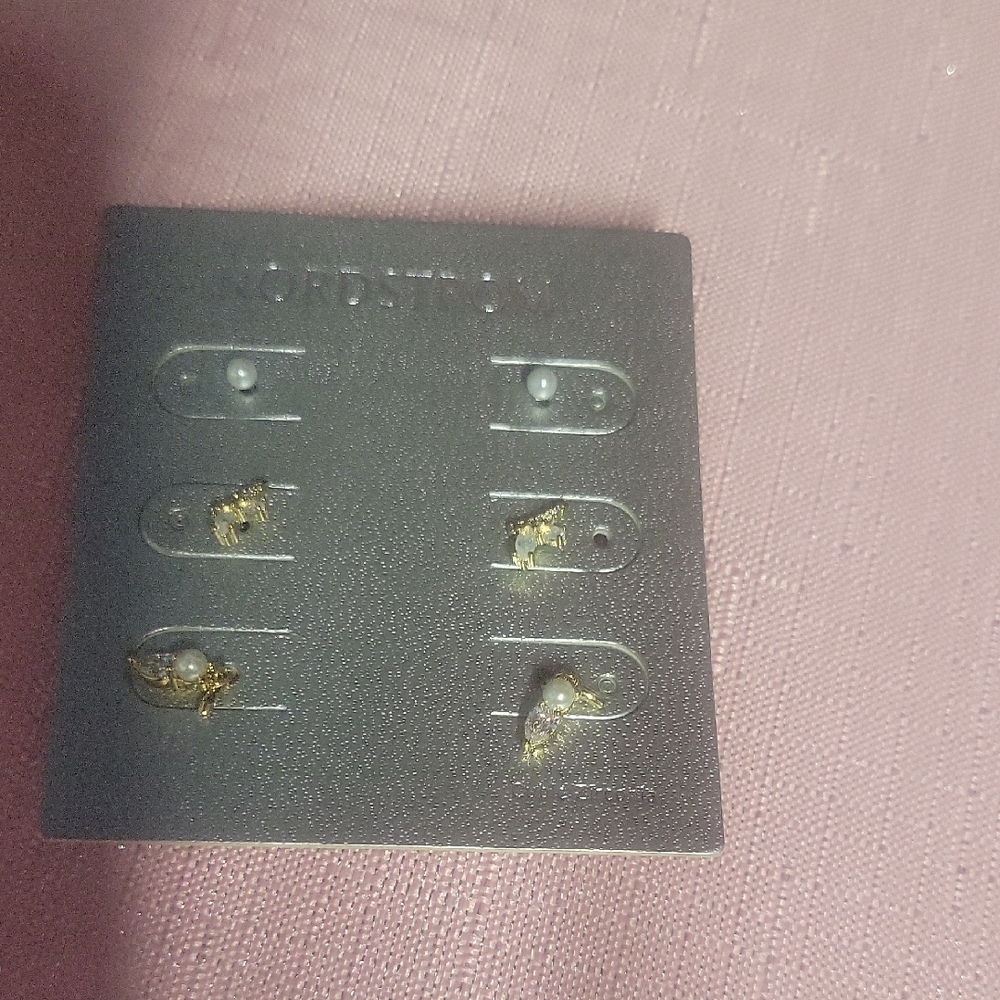 Gold and Pearl Stud Earrings Set